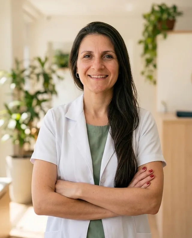 Dra. Natália Miranda, fisioterapeuta, de jaleco